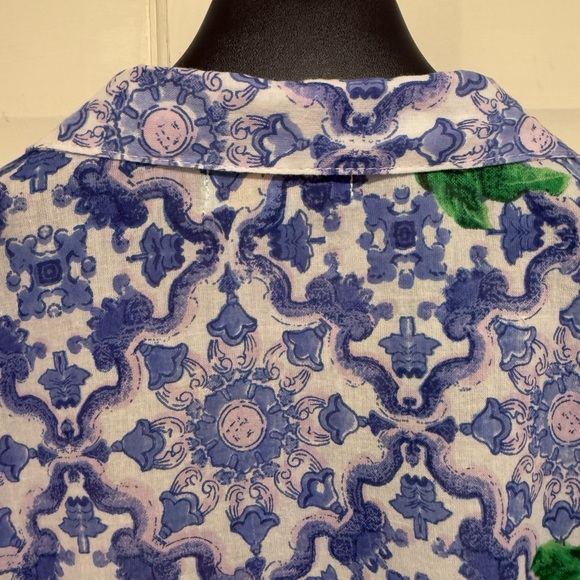 Amtica Santorini EUC Sz L Blue & Yellow Floral Button Embroidered Blouse (0654) - Picture 9 of 11